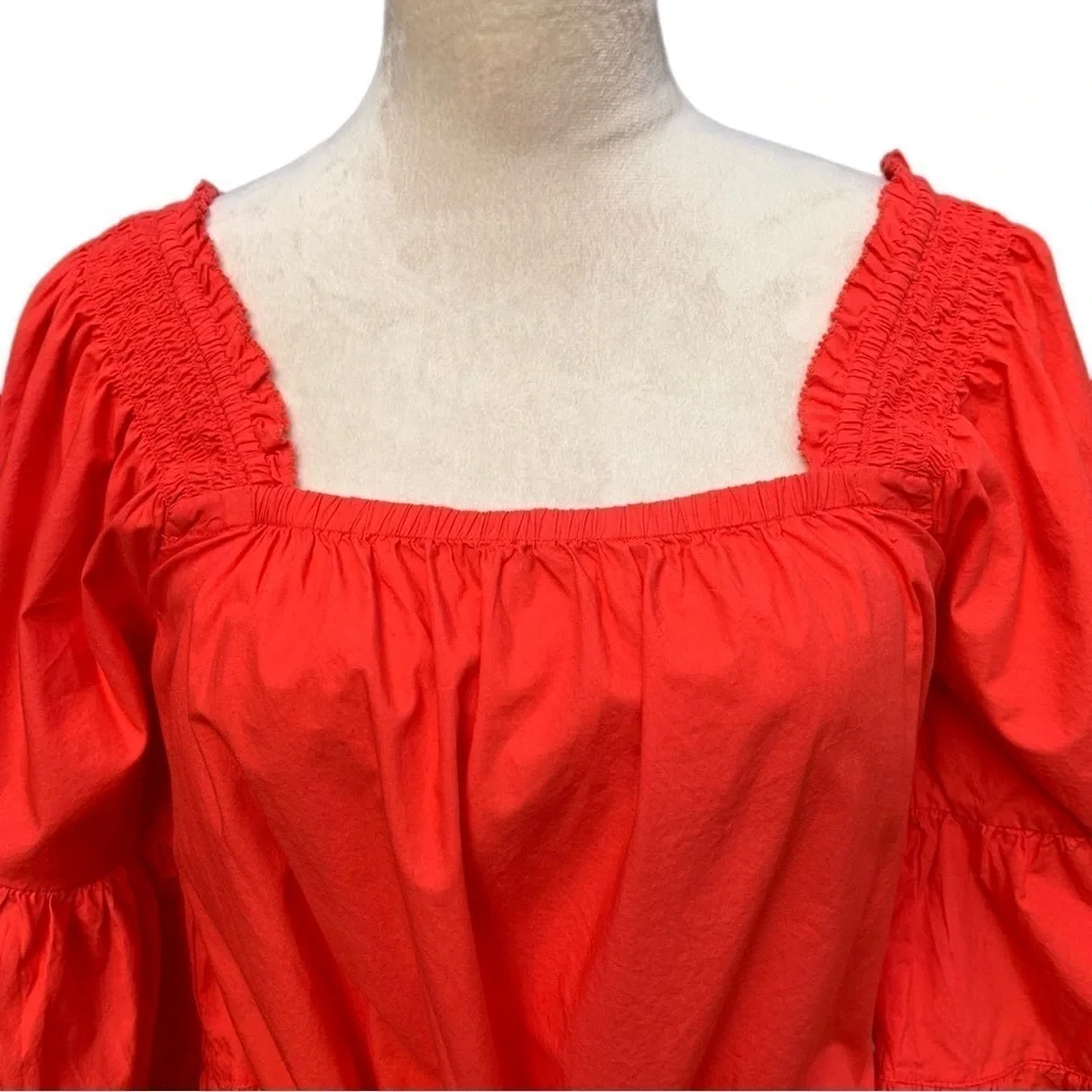 Joie Colstona Square Neck Half Bell Sleeve Ruffle Tomato Red‎ Mini Dress Small